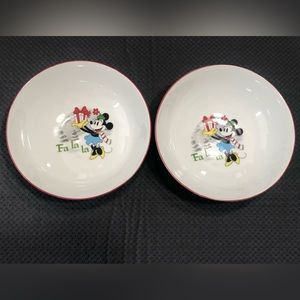 2 Disney Mickey's Vintage Holiday - Porcelain Soup/Salad Bowls Minnie Mouse